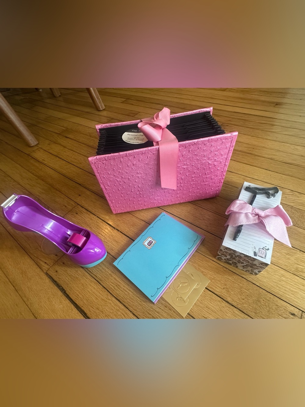Pink Ribbon File Organizer & Desk Set - Pink